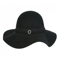 Big Brim Wool Felt Hats w/ Rhinestone Ring Band - Black - HT-CC12-7BK